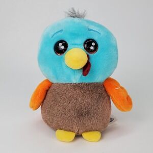Lil Peepers Plush Turkey Bird Blue Brown Orange Large Eyes Stuffed Animal 8 inch